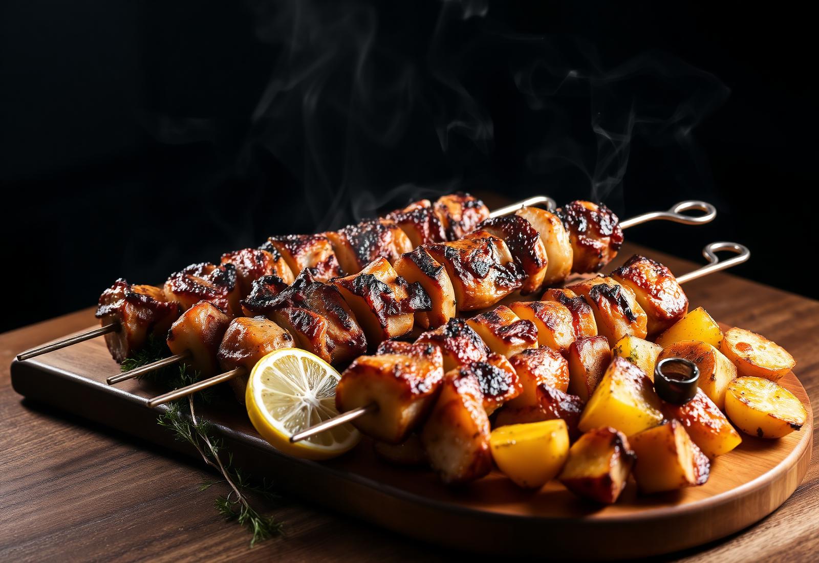 Greek souvlaki on the grill